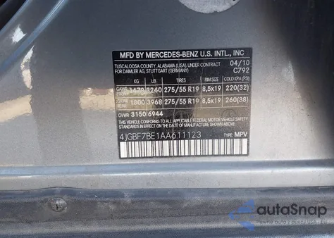 2010 Mercedes-Benz Gl 450 4Matic z USA, uszkodzony, nr VIN 4JGBF7BE1AA611123